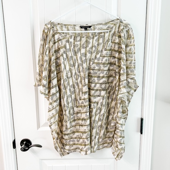 Banana Republic Yellow Striped Leopard Print Kimono Top Size Large - Picture 1 of 8